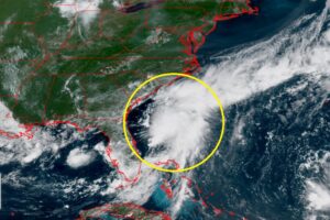 The area in yellow is forecast to develop and impact the southeast coast this weekend. Image: NOAA
