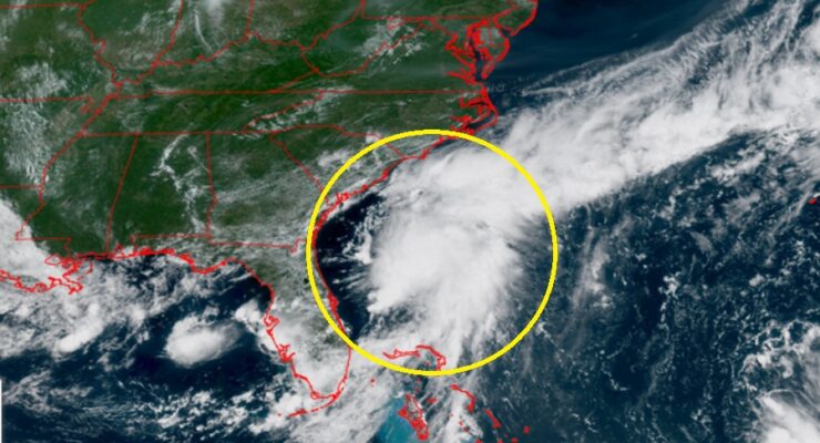 The area in yellow is forecast to develop and impact the southeast coast this weekend. Image: NOAA