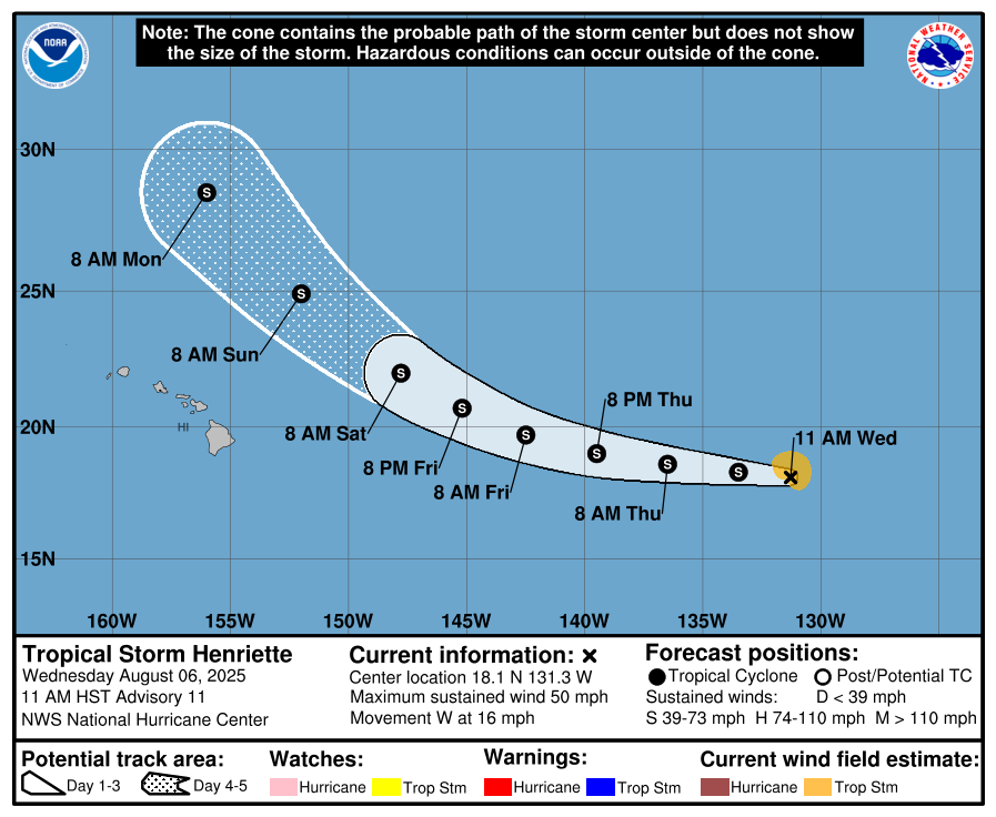 Latest official forecast track for the tropical storm. Image: NHC