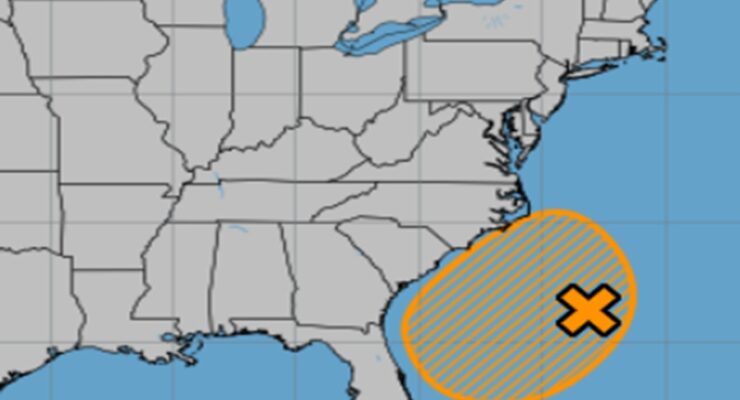 The area is orange is one of two areas the National Hurricane Center is tracking for potential tropical cyclone development. Image: NHC
