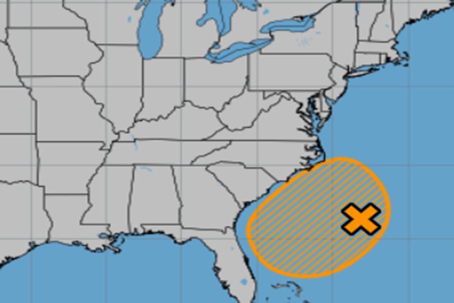 The area is orange is one of two areas the National Hurricane Center is tracking for potential tropical cyclone development. Image: NHC