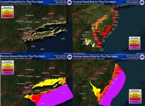Storm surge, coastal flooding, and marine hazards will peak for New Jersey and New York this evening. Image: NWS