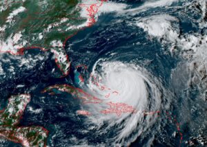 The current view of Major Hurricane Erin from the GOES-East weather satellite. Image: NOAA