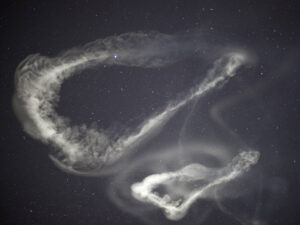 NASA is planning to deploy vapor tracers like these high in the Earth's atmosphere on rockets they'll try to launch again tonight. Image: NASA Wallops