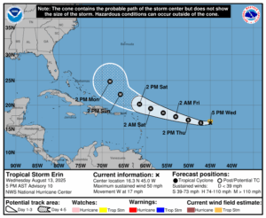 Latest track on Erin from the National Hurricane Center.  Image: NHC