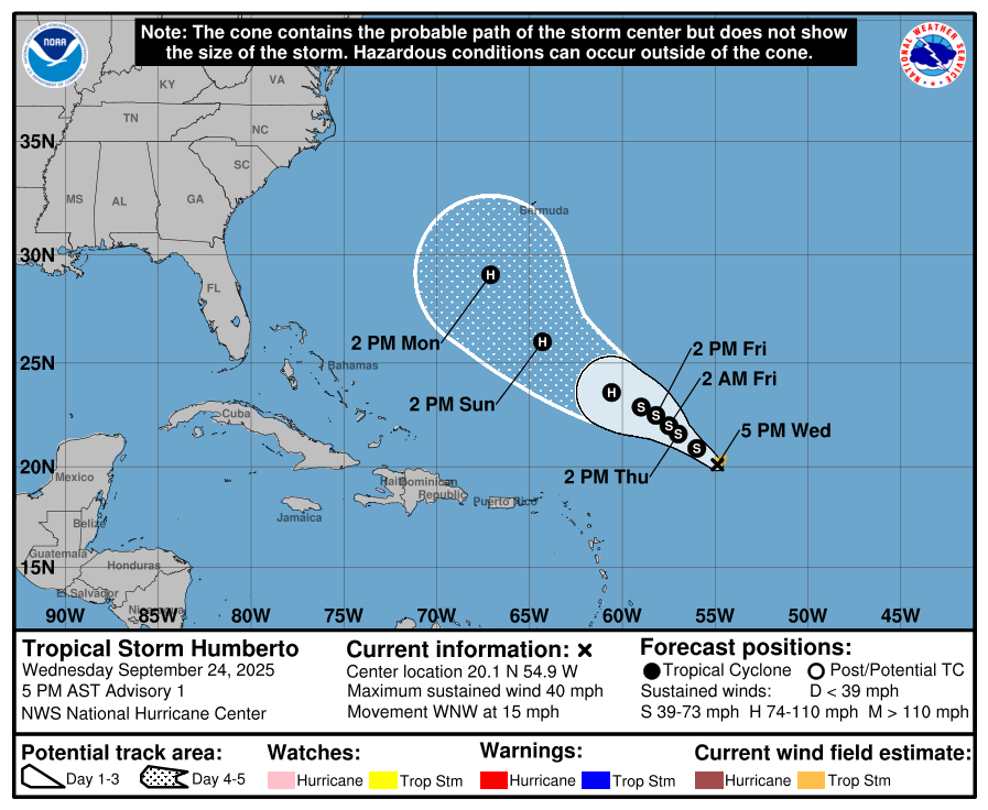 Latest official track for Humberto. Image: NHC