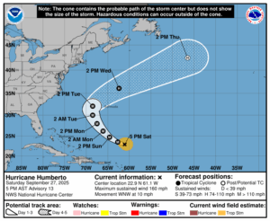 Latest track for Humberto. Image: NHC
