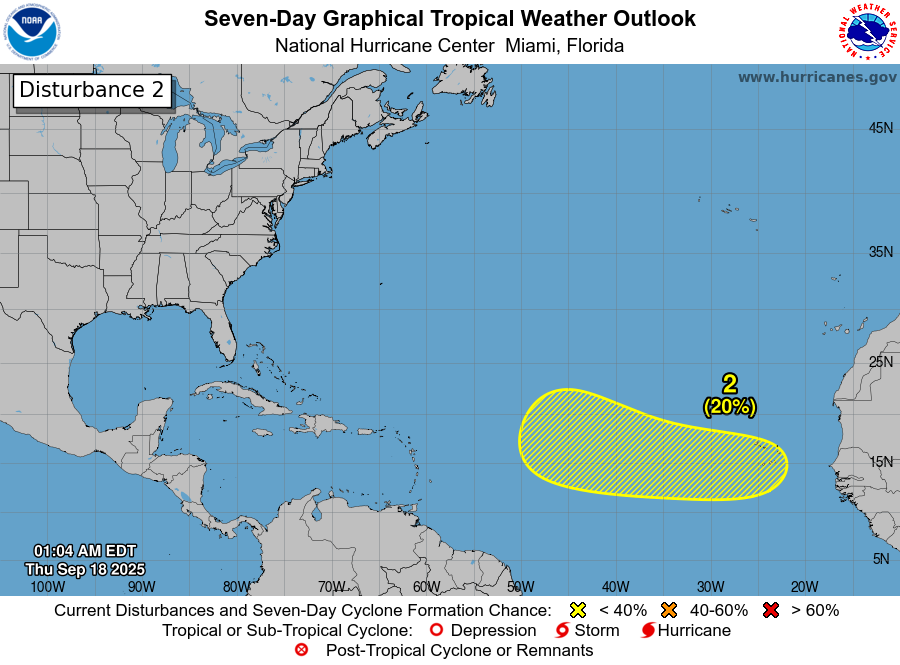 A second system could develop in the yellow shaded area of the Atlantic. Image: NHC