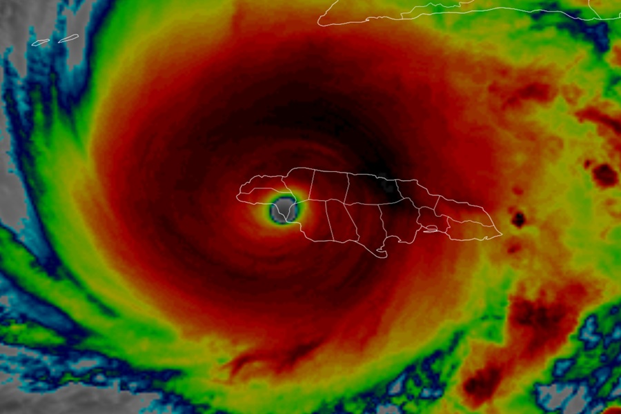 The eye of Major Hurricane Melissa has moved inland onto Jamaica. Image: NOAA