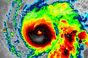 Current color-enhanced view of Major Hurricane Melissa from the GOES-East weather satellite. Image: NOAA