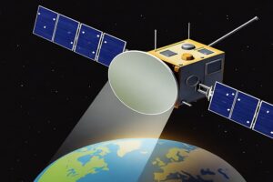 In this AI rendering, a satellite reflects sunlight down to Earth. Image: Grok