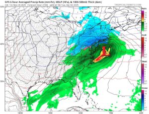 Models are suggesting a winter storm could impact the northeast in about a week. Image: tropicaltidbits.com