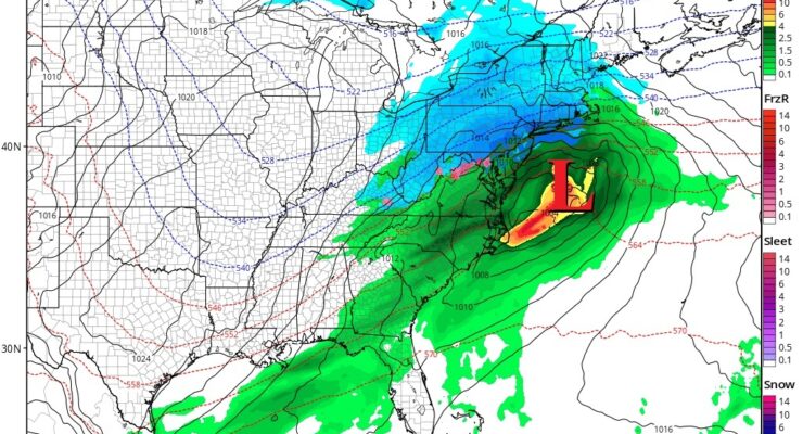 Models are suggesting a winter storm could impact the northeast in about a week. Image: tropicaltidbits.com