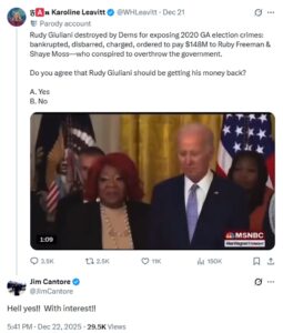 Jim Cantore replied to a parody account about recent revelations involving the 2020 presidential election in Georgia.  Image: X