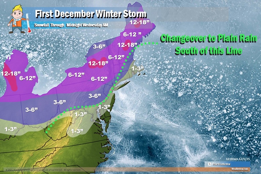 Expected snowfall from the storm. Image: Weatherboy