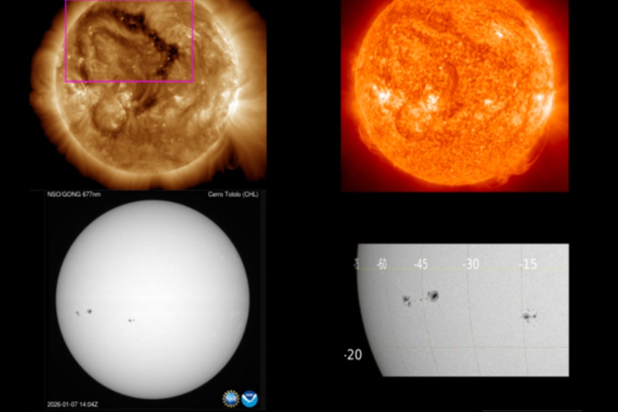 Observations and imagery processed by the Space Weather Prediction Center have prompted the issuance of a Geomagnetic Storm Watch for Earth for Friday. Image: NOAA SWPC