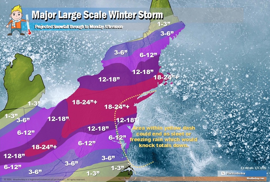 Latest forecast snowfall for Friday through to Monday afternoon. Image: Weatherboy