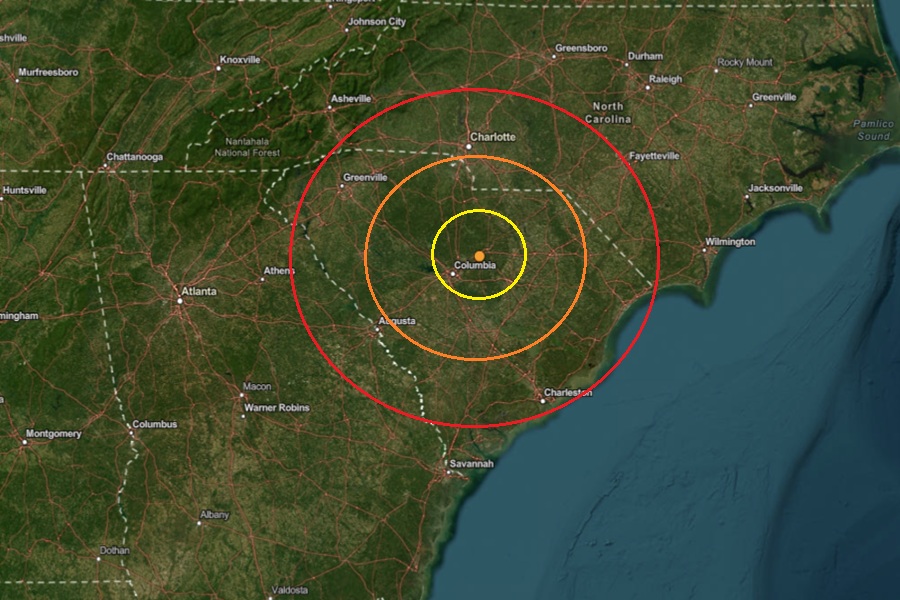The epicenter of this latest earthquake is at the orange dot inside the colored concentric circles on the map. Image: USGS