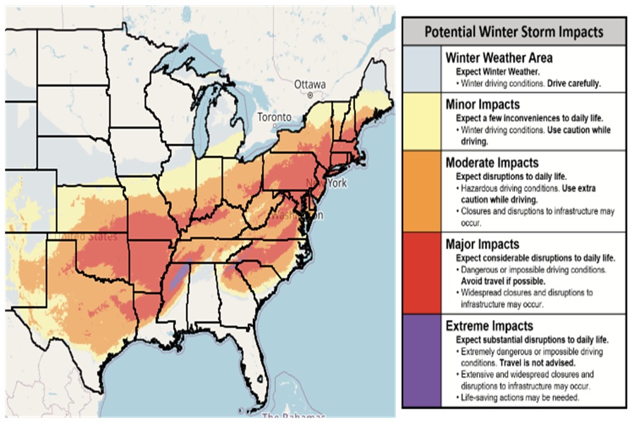 Red Alert: National Weather Service Paints Large Part of Country in Red for Winter Storm Impacts