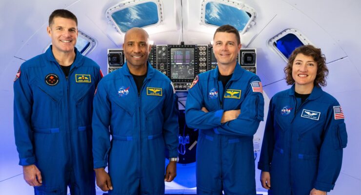 The Artemis 2 crew going on a journey around the Moon include Mission Specialist 2 Jeremy Hansen, Pilot Victor Glover, Commander Reid Wiseman, and Mission Specialist 1 Christina Koch. Image: NASA / James Blair