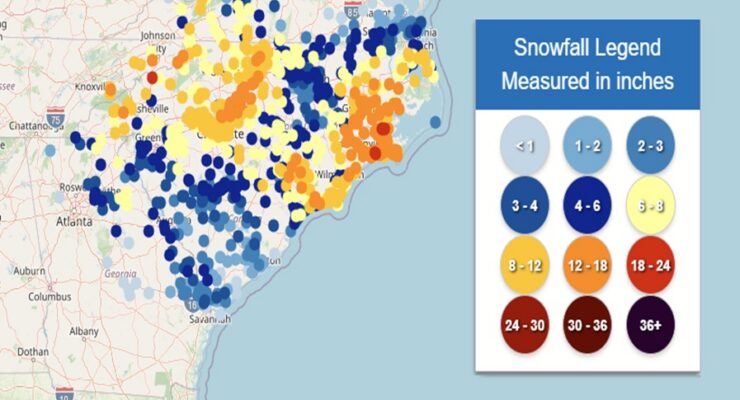 Heavy snow fell on the east coast; here's the latest storm totals through 9 am today. Image: NWS