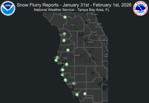 Snow flurries were reported far south along the Florida Gulf Coast. Image: NWS
