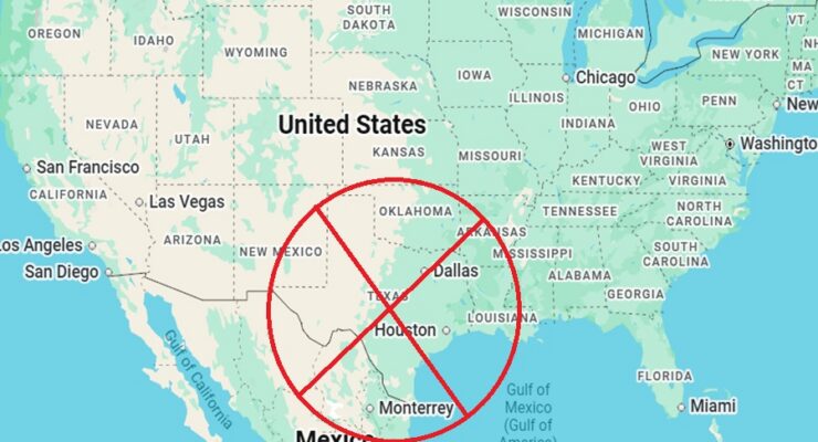 People within the X'd red circle may experience issues due to ongoing GPS scrambling that is occurring here. Image: Weatherboy / Google Maps
