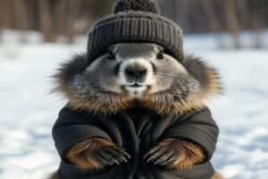 A groundhog appears to be concurring with NOAA's Climate Prediction Center for the next several weeks; it doesn't look like winter will be leaving anytime soon. Image: Grok / AI