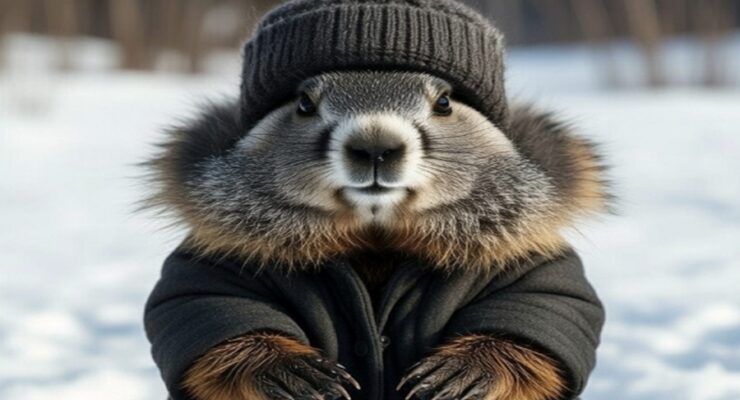 A groundhog appears to be concurring with NOAA's Climate Prediction Center for the next several weeks; it doesn't look like winter will be leaving anytime soon. Image: Grok / AI