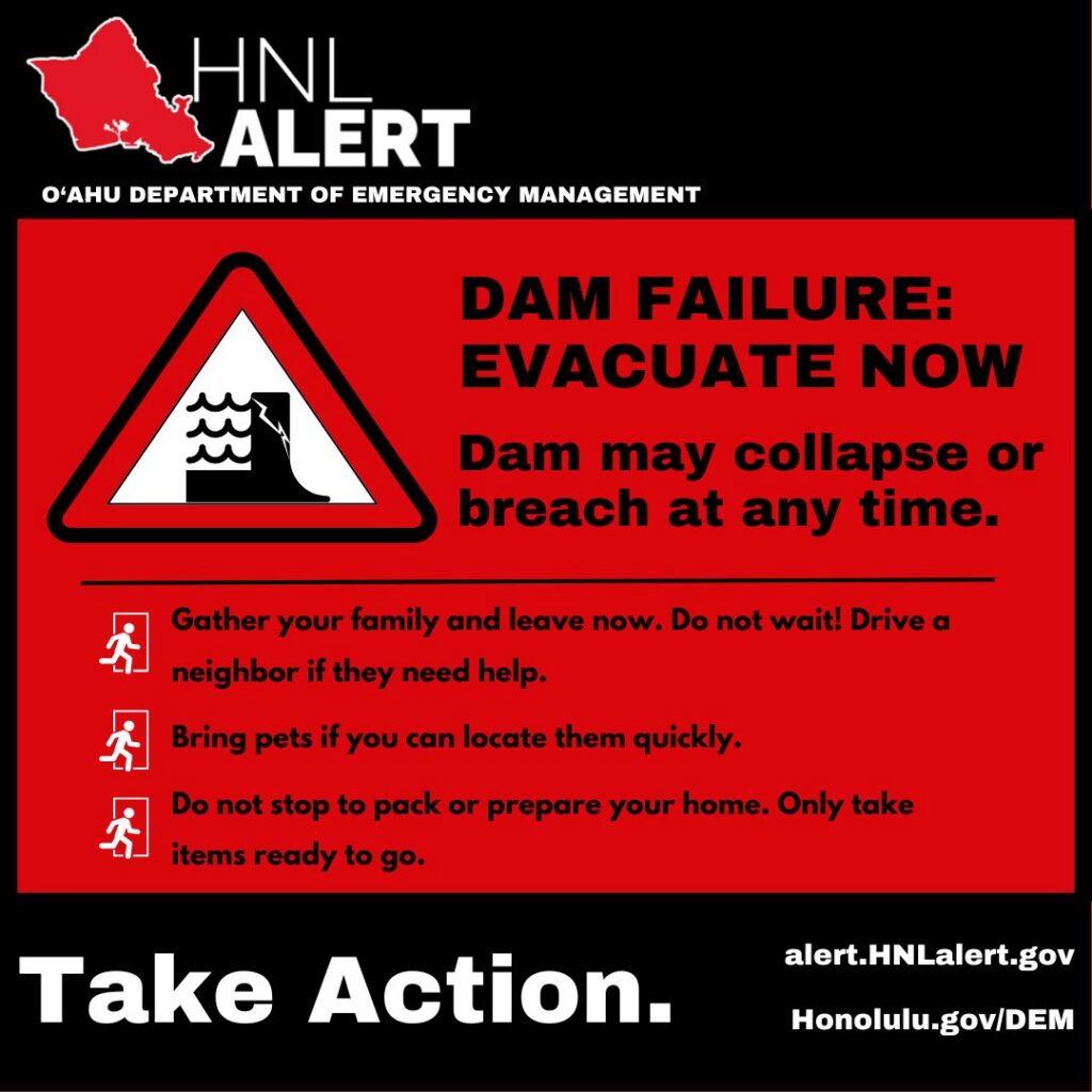 Authorities are urging people to evacuate to higher ground in an area under a Flash Flood Warning on the Hawaiian island of Oahu, north of Honolulu. Image: Honolulu County Civil Defense