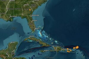 Each orange dot represents the epicenter of a unique earthquake that has struck within the last 24 hours. Image: USGS