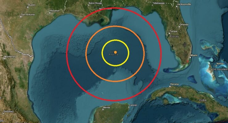 Last night's earthquake struck at the orange dot inside the colored concentric circles on the map. Image: USGS