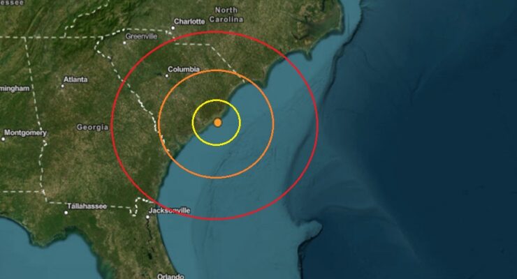 The epicenter of today's earthquake is at the orange dot inside the colored concentric circles on the map. Image; USGS