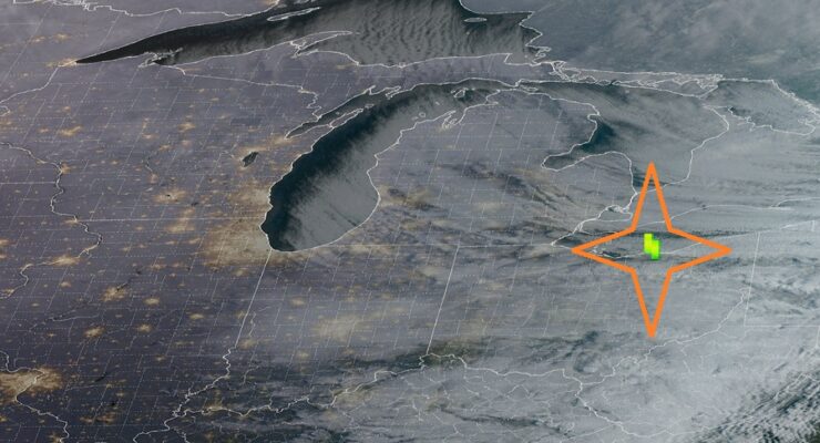 NOAA's GOES-East weather satellite, using its Geostationary Lightning Mapper (GLM), identified a fireball in the sky over northeastern Ohio. Image: NOAA