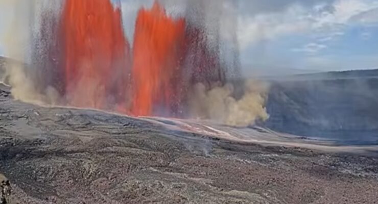 The Kilauea Volcano on the Big Island has started another significant eruption; this is the view now of the volcano from a webcam placed near the volcano caldera by USGS. Image: USGS