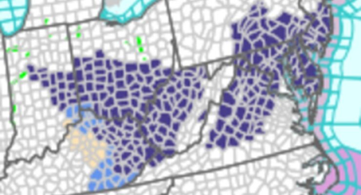 The areas in Purple are now under a Freeze Warning. Image: NWS