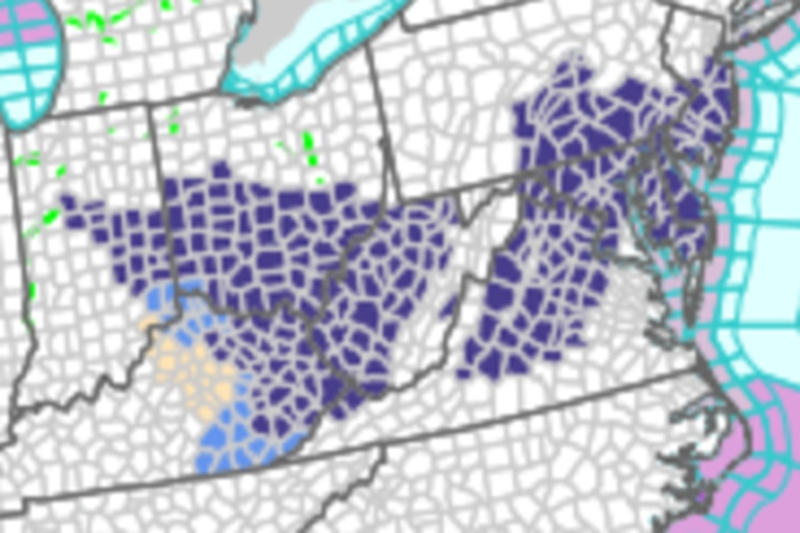 The areas in Purple are now under a Freeze Warning. Image: NWS