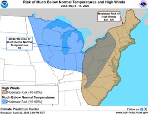  In some areas, high winds could result in low wind chills not typically seen in May. Image: NWS