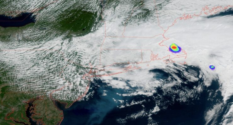The GOES-East weather satellite detected a significant bright flash near Boston this afternoon. Image: NOAA