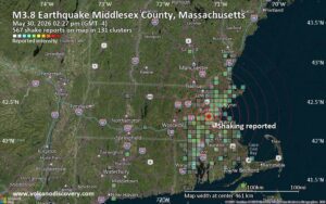 Hundreds of people reported feeling the ground shake from an explosion that rocked the northeast today. Image: VolcanoDiscovery.com