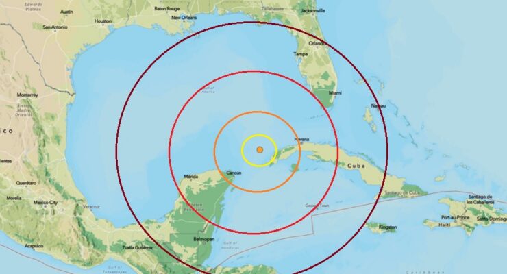 The earthquake epicenter is located at the orange dot inside the colored concentric circles on the map. Image: USGS