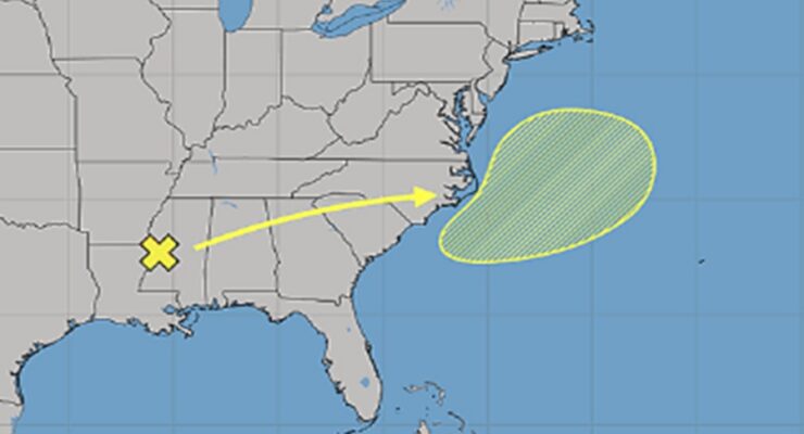 What's left of Tropical Storm Arthur could redevelop in the Atlantic once it crosses the southeastern U.S. Image: NHC