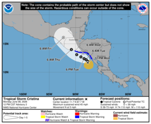Latest track for Tropical Storm Cristina. Image: NHC