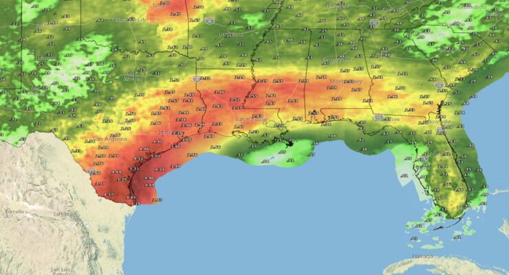 Widespread heavy rains are likely along the Gulf coast, especially over portions of south Texas. Image: NWS