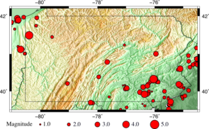 Pennsylvania is no stranger to earthquakes; this map shows earthquakes in Pennsylvania from January 1970 to June 2015. Image: USGS