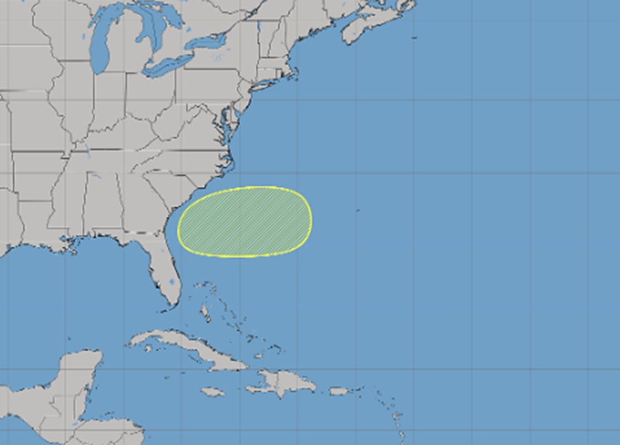 The area shaded in yellow is being monitored by the National Hurricane Center for possible tropical cyclone development. Image: NHC
