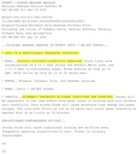 Sample warning text for a Particularly Dangerous Situation Blizzard Warning. Image: NWS