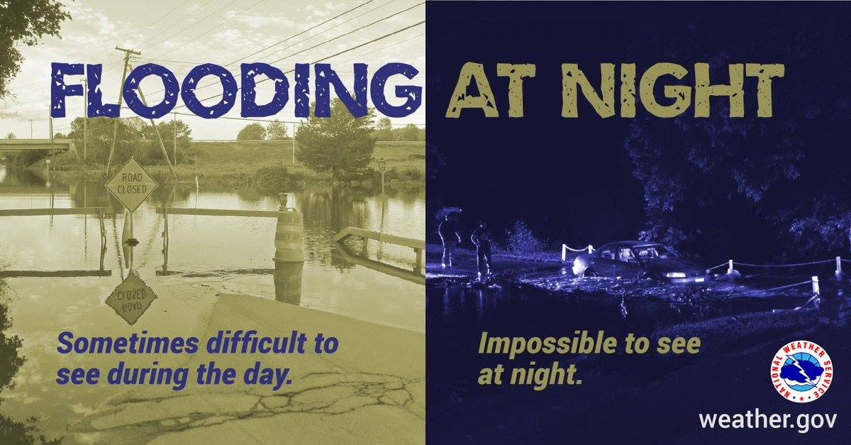 Flooding anytime, day or night, can be dangerous. Image: NWS