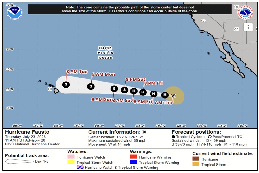The official forecast track of Hurricane Fausto from the National Hurricane Center. Image: NHC