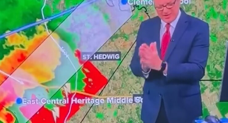 TV Meteorologist Bill Taylor interrupted his weathercast with a prayer. Image: KENS 5 TV